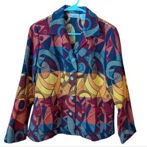 TravelSmith vintage carpet bag blazer colorful button up structured fit